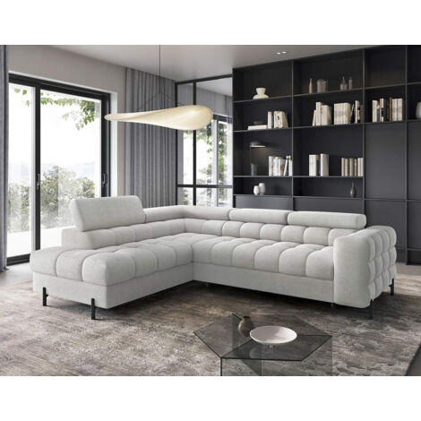 Bestmobilier – Canapé d'angle gauche 5 places convertible – Coffre de rangement – Têtières réglables – Tissu bouclette doux – Dimensions 276x200 cm (1/5)