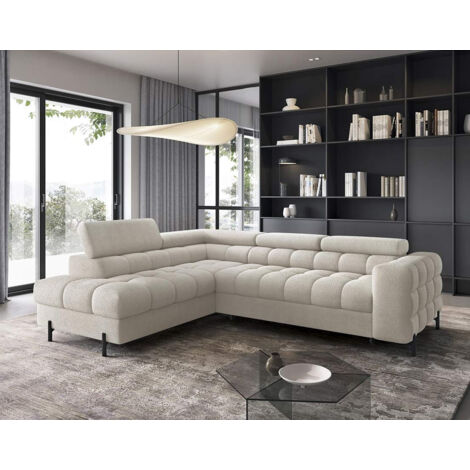 Bestmobilier – Canapé d'angle gauche convertible 5 places avec coffre – Tissu bouclette – Couchage 123x195 cm – Dimensions 276x200 cm