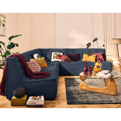 Lisa Design – Module d'angle en velours texturé bleu marine – Canapé modulable 1 place – Dimensions 76x93x93 cm – Confort optimal avec assise rembourrée (1/5)