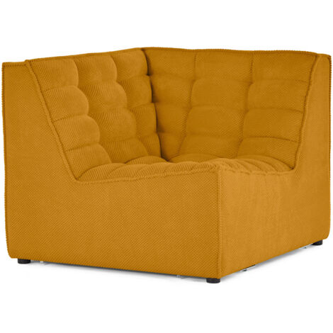 Lisa Design – Module d'angle en velours texturé jaune – Canapé modulable 1 place – Dimensions 93x93cm – Confort enveloppant et maintien parfait (1/5)