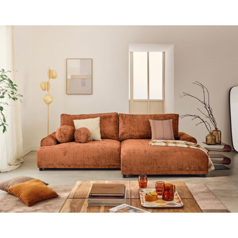 Lisa Design – Canapé d'angle droit convertible 4 places avec coffre – Velours texturé – Design contemporain – Dimensions 240x145cm (1/5)