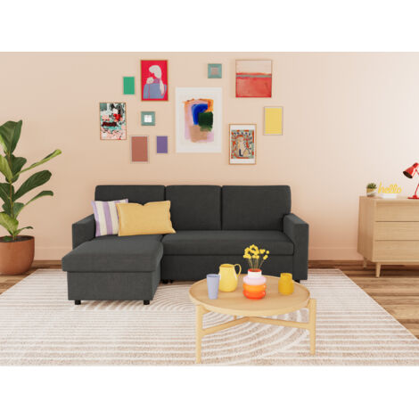Bestmobilier – Canapé d'angle réversible 4 places convertible avec coffre de rangement en tissu – Dimensions couchage 186x148cm – Style contemporain