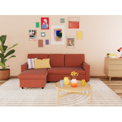 Bestmobilier – Canapé d'angle réversible 4 places convertible avec coffre de rangement – Tissu doux 100% polyester – Dimensions couchage 186x148cm