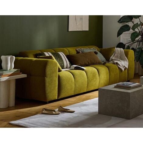 Lisa Design – Canapé droit 3 places en tissu texturé – Assise bombée et dossier incurvé – Fabrication européenne – Design moderne et élégant