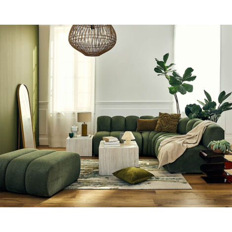 Debbie - canapé modulable d'angle réversible 4 places sans accoudoirs en tissu texturé - vert
