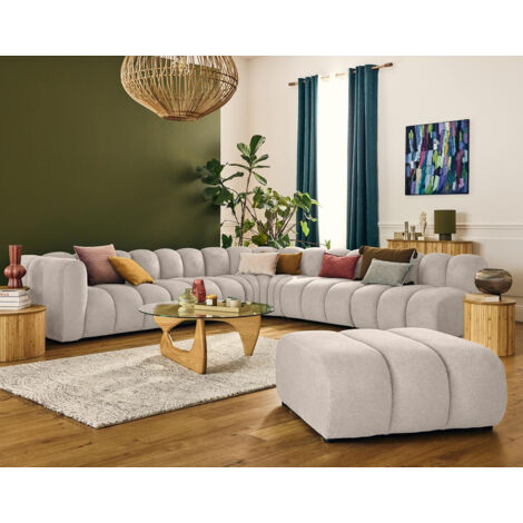 Lisa Design – Canapé modulable d'angle droit 5 places en tissu texturé beige – Modules amovibles pour flexibilité – Dimensions 308x293 cm