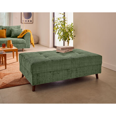 Lisa Design – Pouf en velours texturé vert sauge – Dimensions 40x118x73cm – Charge max 125kg – Pieds en bois massif – Pour assise d’appoint ou table basse