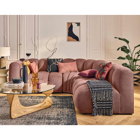 Debbie - canapé modulable d'angle droit 4 places avec accoudoir en tissu texturé - rose (1/5)