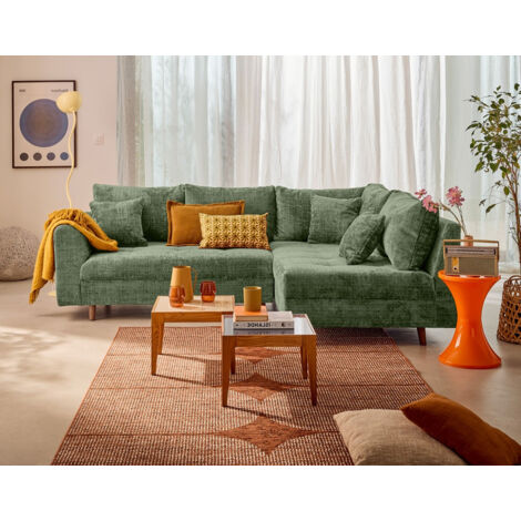 Lisa Design – Canapé d'angle droit 4 places en velours texturé – Vert sauge – Dimensions 231x161 cm – Charge max 500 kg – Montage rapide 15 min