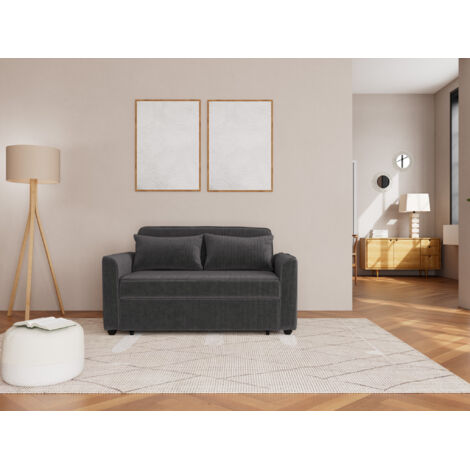 Bestmobilier – Canapé droit 2 places convertible en velours côtelé – Couchage 180x120cm – Coussins déhoussables – Style contemporain – Gris (1/5)