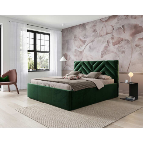Santiago - lit coffre - 160x200 - sommier inclus - en velours - vert (1/4)