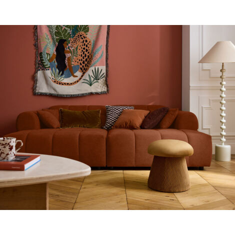 Ray - canapé droit 4 places avec double méridienne - assise profonde - en tissu texturé - rouille (1/5)