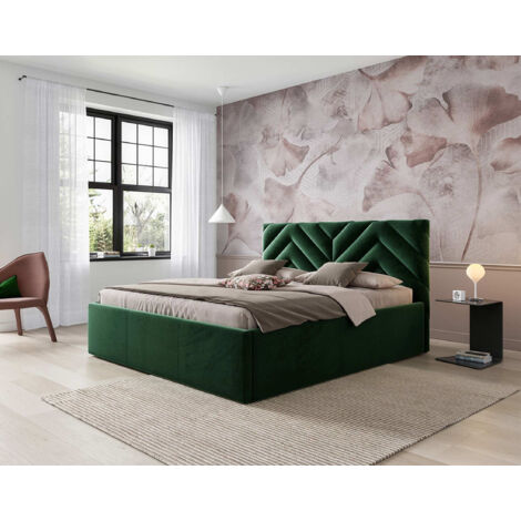 Santiago - lit coffre - 180x200 - sommier inclus - en velours - vert (1/4)