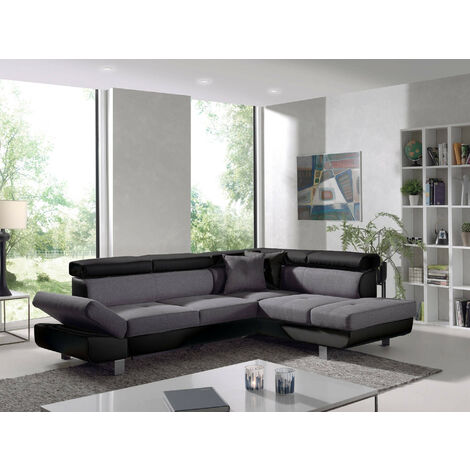 Bestmobilier – Canapé d'angle droit convertible 5 places – Têtières réglables – Revêtement tissu 100% polyester – Design moderne noir/gris (1/6)