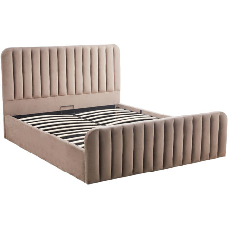 Bestmobilier – Lit coffre 160x200 cm en velours taupe – Tête de lit capitonnée – Sommier à lattes inclus – Coffre de rangement 753L (1/5)