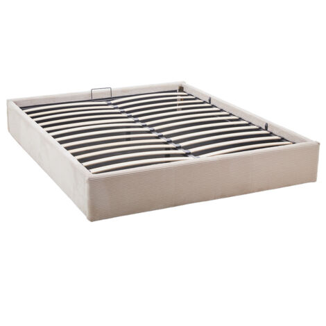 Bestmobilier – Lit coffre 160x200 cm en velours côtelé beige – Rangement pratique – Design minimaliste – Charge max 500 kg – Dimensions du coffre 162x202x16 cm (1/5)
