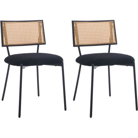 Lisa Design – Lot de 2 chaises cannage en tissu bouclette noir – Structure en acier – Hauteur 78 cm – Design vintage élégant (1/5)