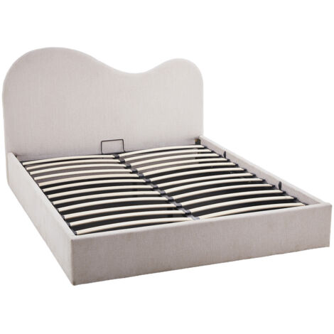 Bestmobilier – Lit coffre 160x200 cm – Velours texturé beige – Tête de lit organique – Sommier à lattes inclus – Rangement spacieux (1/5)