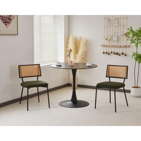 Lisa Design – Lot de 2 chaises de table en tissu bouclette – Dossier en cannage – Acier – Hauteur 78 cm – Largeur 48 cm – Vert kaki (1/5)