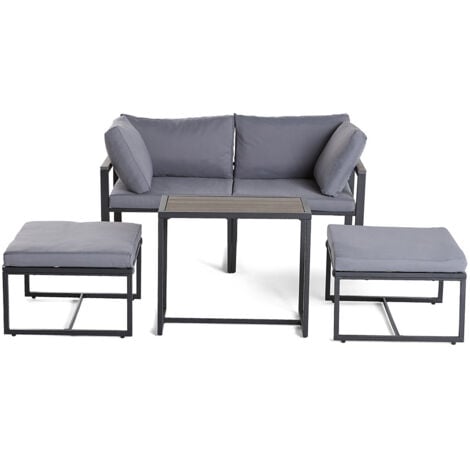 Beyla – salon de jardin modulable en acier noir - 4 places - coussins gris