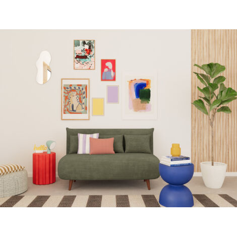 Bestmobilier – Banquette convertible clic-clac 2 places en velours côtelé – Couchage 193x140cm – Style contemporain – Pieds en bois foncé (1/5)