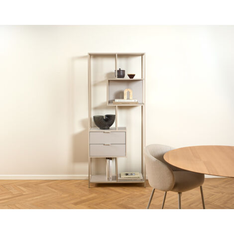 Anthea - étagère filaire métal avec plaquage en effet bois blanchi - avec tiroirs - 77 cm - gris (1/5)