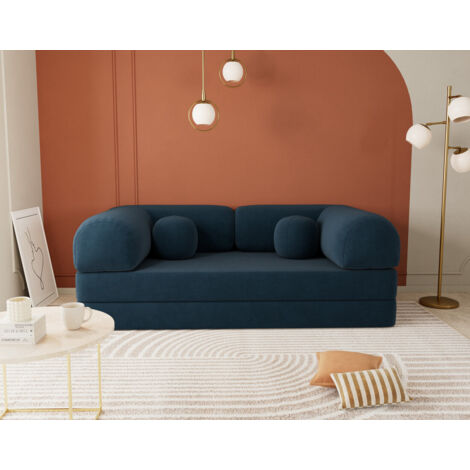 Lisa Design – Canapé 3 places convertible en velours texturé – Couchage occasionnel – Largeur 200 cm – Style contemporain – Bleu (1/5)