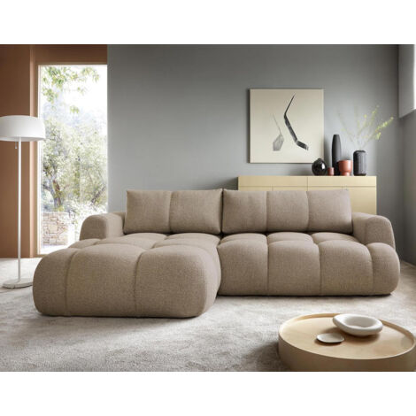 Bestmobilier – Canapé d'angle gauche 4 places convertible avec coffre – Tissu bouclette 100% polyester – Design contemporain – Dimensions 270x173cm (1/5)