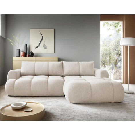 Bestmobilier – Canapé d'angle droit 4 places convertible avec coffre – Tissu bouclette ultra doux – Méridienne spacieuse pour détente – Dimensions 270x173cm