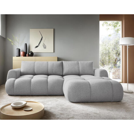 Bestmobilier – Canapé d'angle droit 4 places convertible avec coffre – Tissu bouclette ultra doux – Méridienne spacieuse pour détente – Style contemporain (1/5)