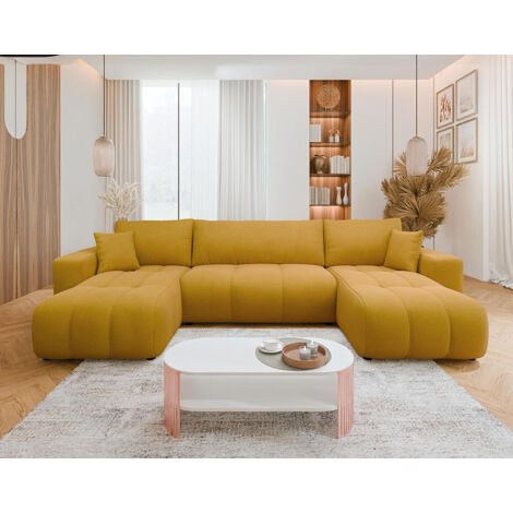 Bestmobilier – Canapé panoramique en U 7 places convertible – Tissu doux – Coffre de rangement intégré – Design contemporain – Conçu en Europe