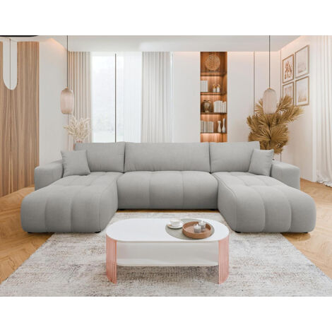 Bestmobilier – Canapé panoramique 7 places convertible avec coffre de rangement – Tissu doux – Dossier rabattable pour couchage occasionnel – Design contemporain (1/5)