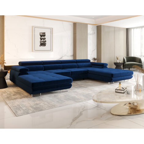Bestmobilier – Canapé panoramique en U 7 places convertible avec coffre et têtières réglables – Tissu 100% polyester – Style contemporain – Dimensions 350x205cm (1/5)