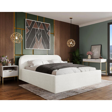 Orane - lit coffre - 180x200 cm - en tissu bouclette - blanc (1/5)