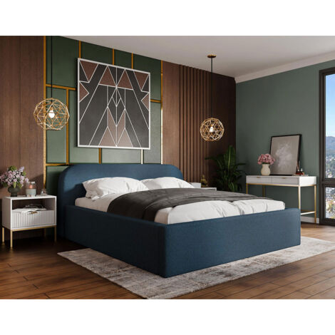 Orane - lit coffre - 180x200 cm - en tissu bouclette - bleu (1/5)
