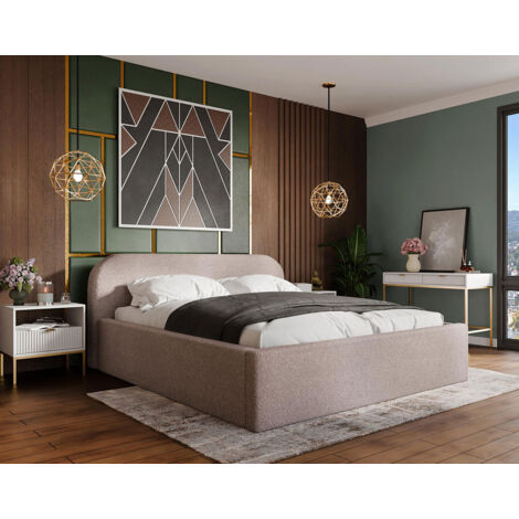 Orane - lit coffre - 180x200 cm - en tissu bouclette - rose (1/5)