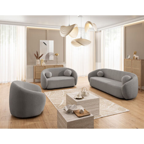 Lisa Design – Fauteuil relax en tissu bouclette gris – Structure en bois massif – Assise mousse polyuréthane – Dimensions 76x90x80cm (1/5)