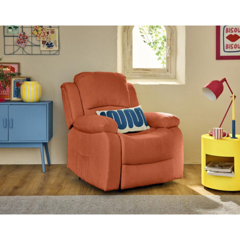 Bestmobilier – Fauteuil relax électrique en velours côtelé terracotta – Inclinaison ajustable – Confort optimal – Dimensions 103x90x93 cm