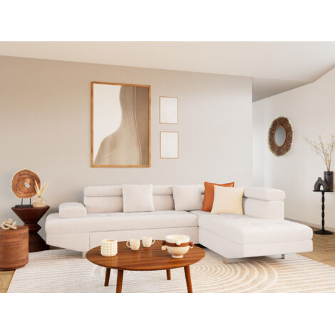 Bestmobilier – Canapé d'angle droit convertible 5 places avec coffre et têtières réglables – Velours texturé – Dimensions couchage 127x115 cm