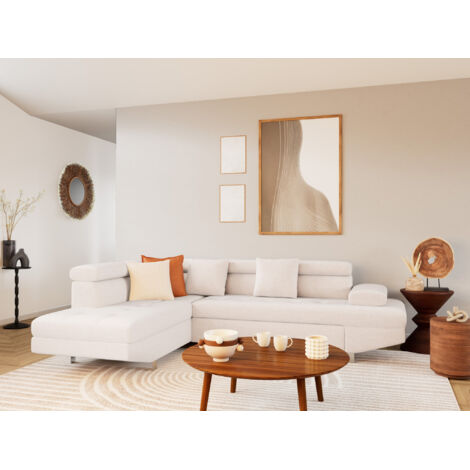 Bestmobilier – Canapé d'angle gauche convertible 5 places avec coffre – Têtières réglables – Velours texturé – Dimensions couchage 127x115 cm