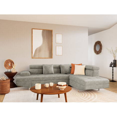 Bestmobilier – Canapé d'angle droit convertible 5 places – Coffre de rangement 154x46x21 cm – Têtières réglables – Velours texturé contemporain