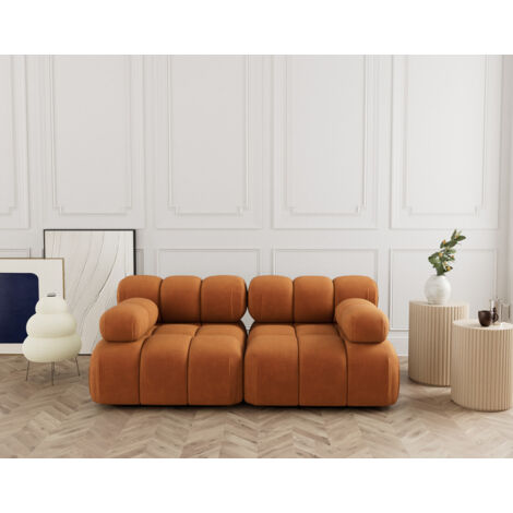 Ruby - canapé droit modulable 2 places en velours texturé - terracotta (1/5)