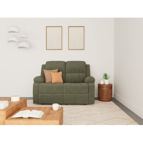 Bestmobilier – Canapé droit 2 places relax électrique en velours côtelé – Vert – Mécanisme ajustable – Dimensions 143x94cm pour petits espaces (1/5)