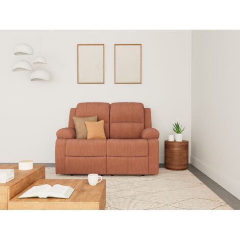 Bestmobilier – Canapé droit 2 places relax électrique en velours côtelé – Dimensions 143x94cm – Charge max 280kg – Style contemporain terracotta (1/5)