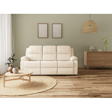 Bestmobilier – Canapé droit 3 places relax électrique simili beige – Assise mousse polyuréthane – Structure contreplaqué – Style contemporain
