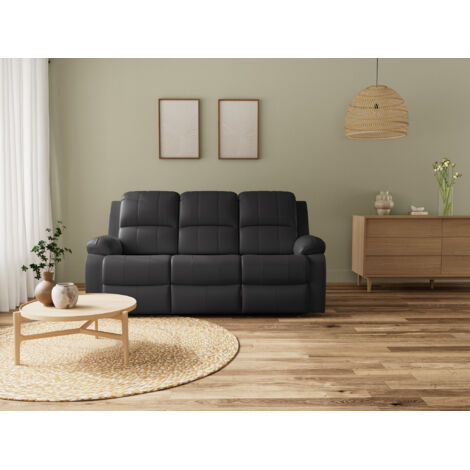 Bestmobilier – Canapé droit 3 places relax électrique – Simili noir – Structure en contreplaqué – Assise mousse polyuréthane – Style contemporain (1/5)