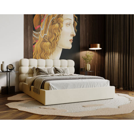 Lotus - lit coffre - 160x200 cm - sommier inclus - en velours - beige (1/4)