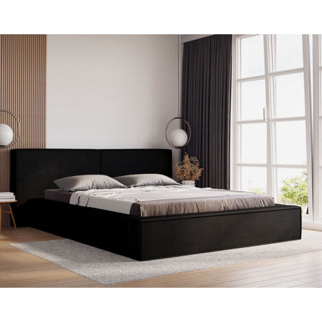 Eros - lit coffre - 140x200 cm - sommier inclus - en velours - noir (1/4)