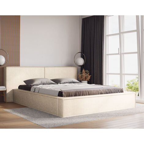 Eros - lit coffre - 160x200 cm - sommier inclus - en velours - beige (1/4)
