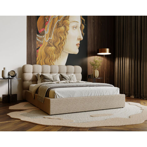 Lotus - lit coffre - 160x200 cm - sommier inclus - en tissu bouclette - taupe (1/5)